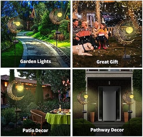Solar Garden Lights Outdoor Decor,Moon Fairy Crackle Glass Lights,Waterproof Warm White LED Metal Stake Ornament,for Walkway Backyard Patio Lawn Pathway Decorations-Unique Gift Ideas for Gardening - Image 6