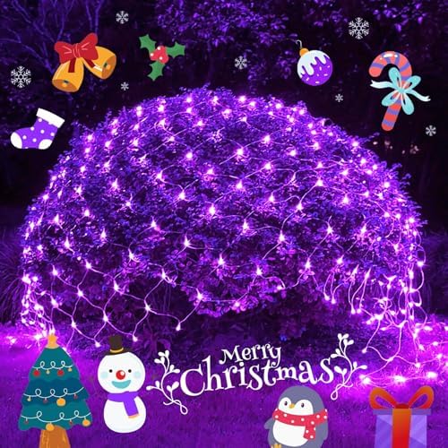 JMEXSUSS 200 LED Purple Net Lights Outdoor, 9.8ft x 6.6ft Connectable Christmas Net Lights with Remote, 8 Modes Plug in Purple Bush Light Waterproof for Tree, Yard, Fence Decoration (Pack of 6) by JMEXSUSS