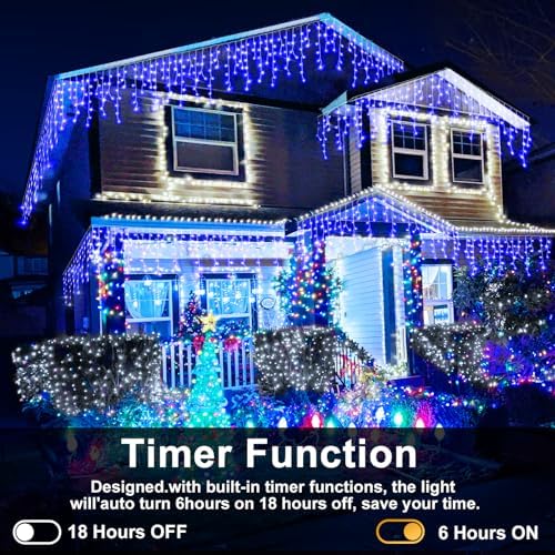 Christmas Lights Outdoor, 1280 LED 131FT Ice Lights for Outside, Clear Wire 8 Modes Plug in 240 Drops Ice String Lights with Timer Memory Function Hanging Light for Christmas Decor(Blue) - Image 5