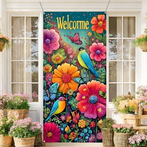 Front Door Covers Decorative, Spring Flower Design Door Curtain 70.8 x 35.4 Inch for Porch Outdoor Indoor Home Decor (Colorful-234) - Image 6