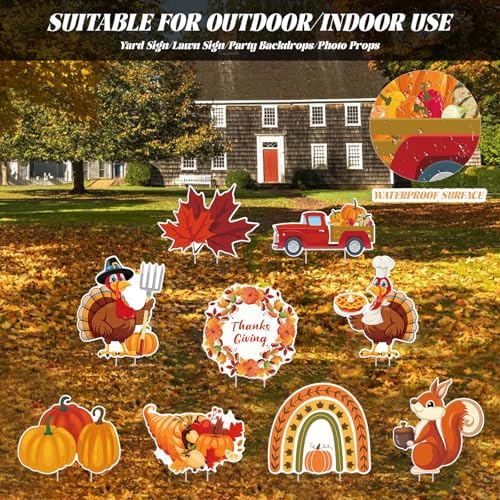 9 pcs Thanksgiving Yard Signs with Stakes, Maple Turkey Pumpkin Squirrel Lawn Signs Harvest Garden, Fall Autumn, Thanksgiving, Harvest Party Outdoor Decorations - Image 6