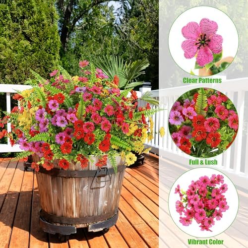 Artificial Flowers for Outdoors 12 Bundles Realistic Faux Plants UV Resistant Fake Silk Daisy with Eucalyptus for Boxwood Planter Patio Porch Outside Spring Summer Decoration(Mixed with Fern) - Image 4