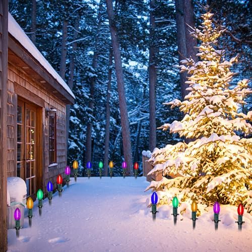 Abeja C9 LED Christmas Pathway Light, 38FT Multicolor Pathway Christmas Lights w/ 27 Multicolored Jumbo LED Bulbs, Connectable Christmas Walkway Lights Lawn Walkway Lane Marker Lighting Decoration - Image 4