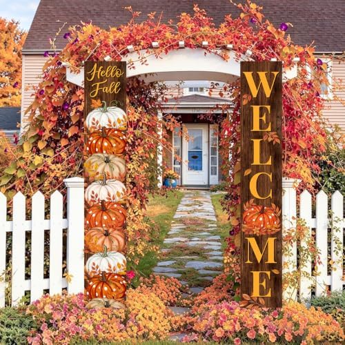 Fall Welcome Banner Porch Sign Hello Fall Banner Front Door Outdoor Decor - Image 2