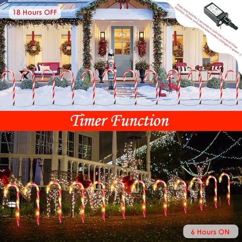 24 Pack Christmas Candy Cane Lights, Christmas Decorations Outdoor Waterproof with 8 Lighting Modes & Memory Function, Plug in Pathway Light for Outside Path Walkway Party Garden Yard Patio Xmas Decor - Image 4