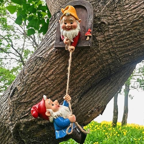 Gnome Garden Decoration Climbing Tree Decor Outdoor,Fairy Door Tree Face Figurine Lawn Patio Decor,Funny Climbing Elves Tree Peeker Sculpture Yard Art by Ahbuohe