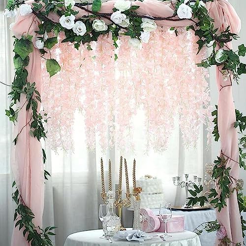 48pcs Artificial Wisteria Flowers 3.6 Feet/Piece Pink Dense Artificial Fake Wisteria Vine Ratta Hanging Garland Silk Flowers String Home Party Wedding Decor（Pink-Dense） - Image 3