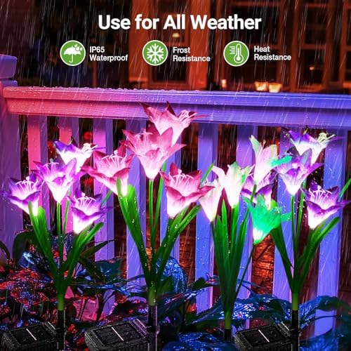 KOOPER Outdoor Solar Lights, 6 Pack Solar Garden Light with Bigger Lily Flowers, Waterproof 7 Color Changing Solar Lights Outdoor - Bigger Panel for Patio Yard Garden Decoration, Gift for Mom - Image 5