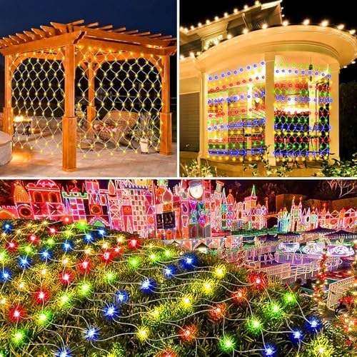 Color Change Christmas Net Lights, 9.8ft x 6.6ft 200 LED Bush Mesh with 11 Modes & Remote, Waterproof for Home, Holiday, Garden, Xmas Decor, Warm White & Multicolor - Image 4