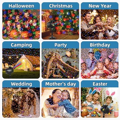 Outdoor Laser Projector Lights, RGB Firefly Light Show for Backyard Parties & Gatherings, IP65 Waterproof, 270° Adjustable, 10 Color Modes + 3 Changeable Holiday Cards(Halloween/Snowflake/Christmas) - Image 5