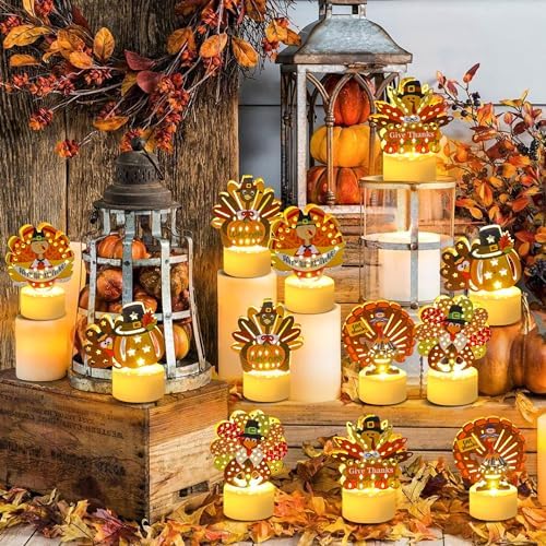 12 PCS Turkey Tea Lights Candles Thanksgiving Flameless Tealight Candles - Image 2