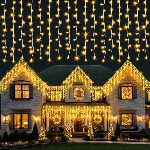 kemooie Outdoor Curtain Lights, 400 LED 26.2 x 3.3 FT Waterproof String Lights with 8 Modes, Fairy Curtain Lights for Backdrop Wedding Bedroom Balcony Party Decorations, Warm White by kemooieLLC