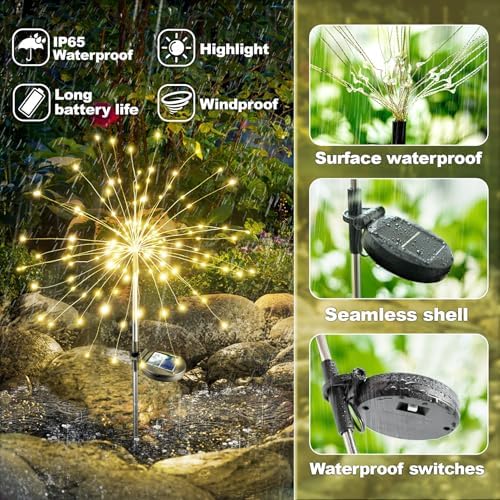 Anordsem Solar Firework Lights Outdoor Garden Fairy Lights 8 Pack Warm - Image 5