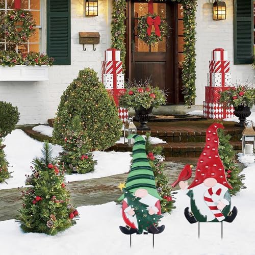 YEAHOME Outdoor Christmas Decorations, 2 Pack Gnomes Decorative Garden Stakes for Christmas Decor, Metal Yard Signs Xmas Decorations for Outside Garden Yard Lawn Porch Holiday Party - Image 7