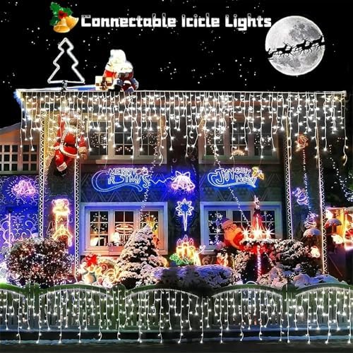 YEGUO 66ft 800 LED Icicle Lights Outdoor Waterproof, 160 Drops Icicle Christmas Light Connectable, 8 Modes White Icicle Xmas Lights with Timer Memory - Image 5