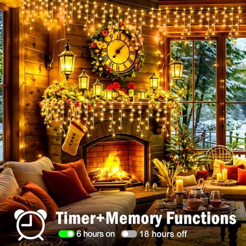 XURISEN 66ft 640 LED Christmas Lights Outdoor with 120 Drops, 8 Modes Curtain Fairy Lights Plug in Waterproof Timer Memory Function String Lights for Christmas Holiday Wedding Party Decor(Warm White) - Image 3
