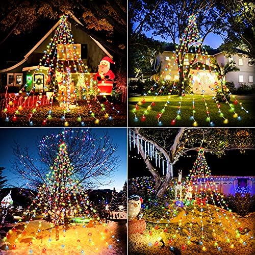 Christmas Decoration Lights, Outdoor Christmas String Lights 320 LED 11.5Ft Waterfall Tree Light with Big Star Topper Waterproof 8 Light Modes for Xmas New Year Holiday Yard Outdoor Indoor Decor - Image 2