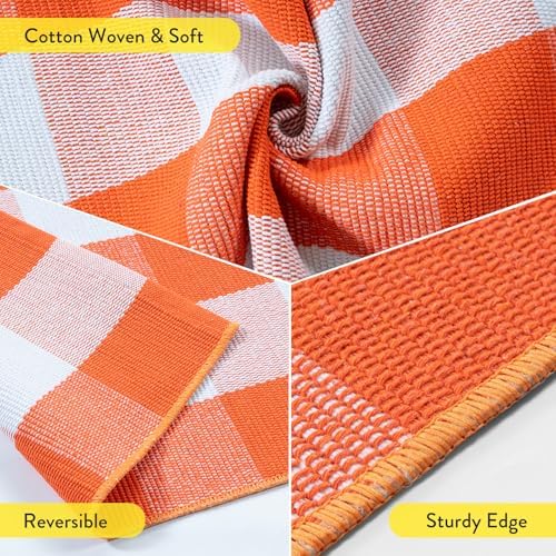 Uphome Bufflo Plaid Outdoor Rug 3'x5', Fall Decor Checkered Front Door Mat, Indoor Outdoor Farmhouse Porch Rug for Layered Door Mats, Washable Halloween White/Orange Area Rugs for Patio Entryway - Image 3