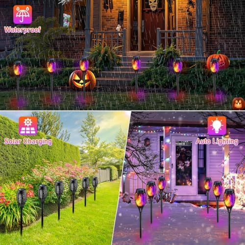 Orange & Purple Flickering Flame Halloween Solar Lights for Halloween Decor - Image 3