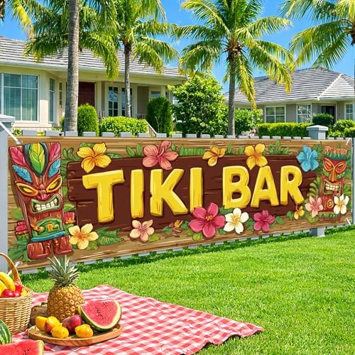 HOMETITUTE Tiki Bar Summer Outdoor Banner 10x3FT Large Tropical Luau Beach Theme Backyard Party Decoration Pool Party BBQ Patio Garden Hawaiian Island Indoor Outdoor Celebration Display Decor - Image 2
