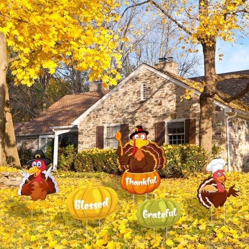 Thanksgiving Yard Signs Turkey Pumpkin Fall Yard Stakes Thanksgiving Outdoor Decorations Harvest Autumn Lawn Decorations Weatherproof Yard Signs for Garden Home Lawn Patio Walkway Decorations, grateful - Image 5
