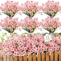 12 Bundles Pink Artificial Flowers for Outdoors, UV Resistant Faux Plants by MACTING