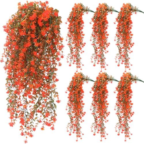 6 Pcs Fall Artificial Hanging Flowers Outdoor, Fresh Color by FineCheer