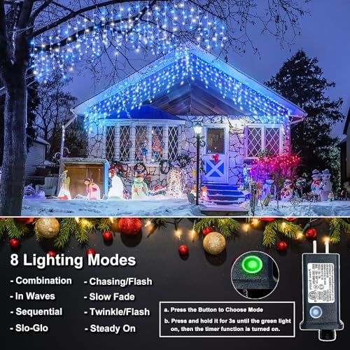 33FT 400 LED Icicle Lights for Outside, Blue and White - Image 2