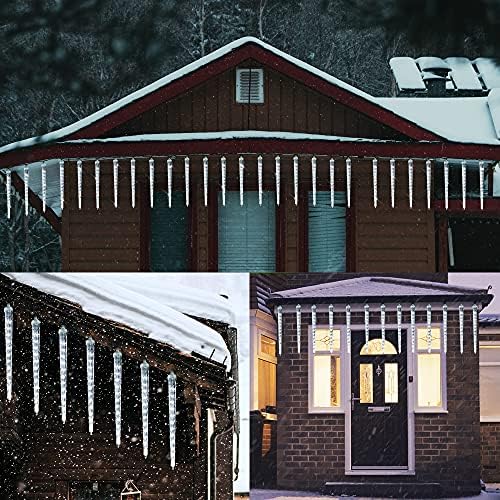 WATERGLIDE Meteor Shower Lights, 12" Outdoor Icicle Christmas Lights 8 Icicles 192 SMD LED Crystal Ice Falling Light, Connectable Raindrop Iciclelight, Xmas Winter Party Tree Holiday Decor, White - Image 2