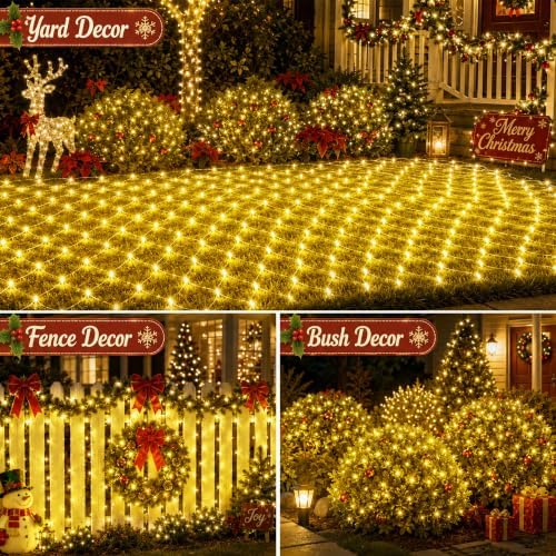 Solar Christmas String Lights Outdoor, 11 Mode 12FT x 6FT 360LED Net Light - Image 4