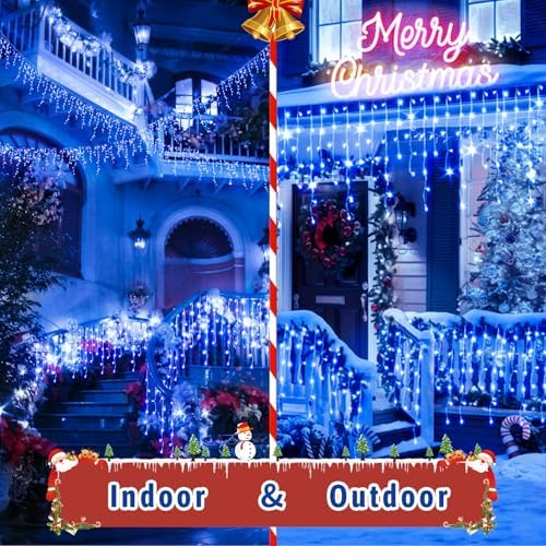 JXLEDAYY 65 FT 640 LED Christmas Lights Outdoor Decorations Clear Wire String Lights Plug in 120 Drops 8 Modes Memory Timer Connectable Curtain Fairy Lights Waterproof for Holiday Wedding Party-Blue - Image 5