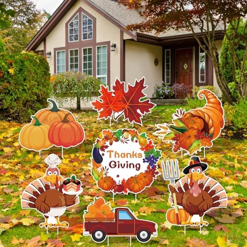 Thanksgiving Plastic Turkey Pumpkin Yard Signs 7pcs with Stakes - Image 5