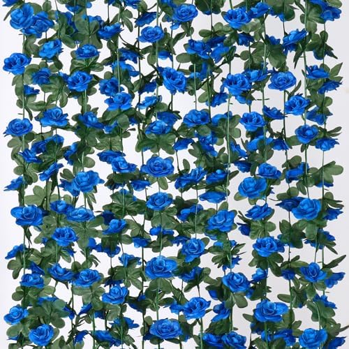 9 Pack 72 FT Artificial Flower Garland Fake Blue Roses Vines Silk Flowers by KHOYIME