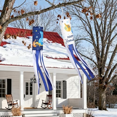 NOVWANG 2 Pack Hanukkah Wind Socks, 40 Inch Happy Hanukkah Windsock Outdoor Hanging Decoration for Garden Yard Porch Patio Home Holiday Decor - Image 7