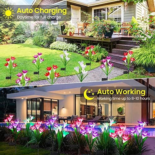 KOOPER Outdoor Solar Lights, 4 Pack Solar Garden Light with Bigger Lily Flowers, Waterproof 7 Color Changing Solar Lights Outdoor - Bigger Panel for Patio Yard Garden Decoration, Gift for Mom - Image 5