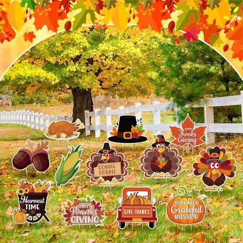 Threehoney 12 Pcs Thanksgiving Yard Signs with Stakes - Image 6
