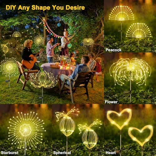 Solar Garden Lights Outdoor, 6 Pack 120 LED Twinkling Firework Lights Decorative with 2 Modes, Outdoor Waterproof Solar Starburst Light for Outside Yard Pathway Garden Decor, Warm White - Image 5