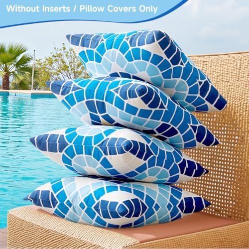 CARRIE HOME Blue Summer Outdoor Pillow Covers Waterproof 18x18 Set of 4, Summer Themed Party Decorations Swimming Pool Chair Pillow 18 x 18, Fade Resistant Waterproof Outdoor Pillows for Patio Porch - Image 6