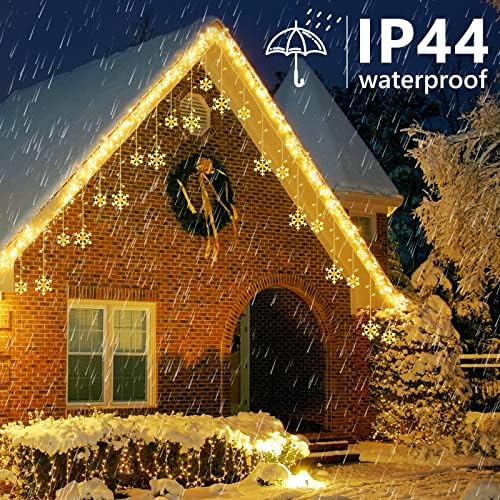 Toodour Christmas Snowflake Lights Outdoor, 17.22ft 264 LED Snowflake Icicle Lights with 22 Drops, Connectable, 8 Modes Waterproof Warm White Christmas Light for Curtain, Eaves, Window, Xmas Decor - Image 4