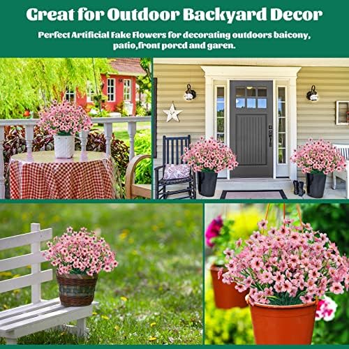 24 Pcs Artificial Flowers for Outdoor, Plastic Fake Flowers Decor, Pink - Image 6