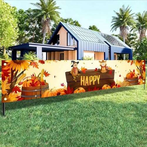 BlissYard Happy Fall Thanksgiving Banner 118 x 20 inchs Autumn Scarecrow Pumpkin Yard Decor Thanksgiving Autumn Sunflower Outdoor Decorations Banner for Wall, Fence, Yard - Image 6