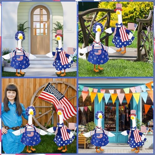 Abbylike 2 Set American 4th of July Porch Goose Outfits 250th Anniversary Goose Costume Clothes Fits Large 23'' Statues Cement for Independence Memorial Day Patriotic Lawn Yard Garden Decor - Image 6