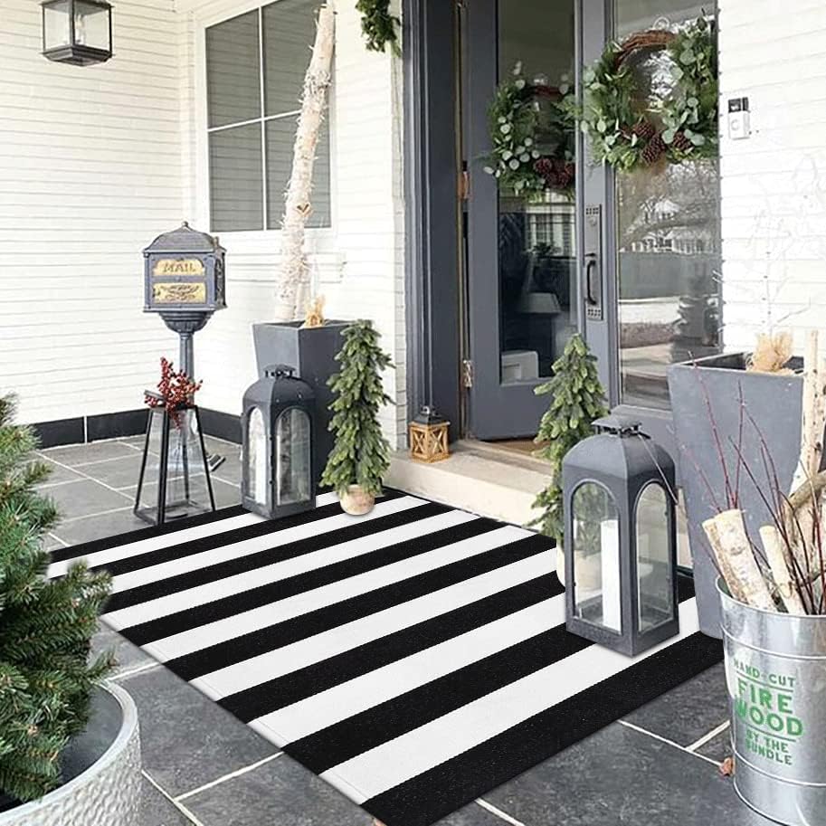 KIMODE Black and White Outdoor Rug Fall Front Door Mat Porch Paito Rug - Image 5