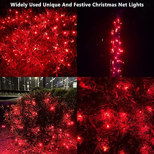 HISHINY LED Red Christmas Net Lights Outdoor,5ftx5ft 100LED Green Wire, Connectable Indoor Outdoor Bush Mesh Net Lights String for Valentines Day Decor,Shrub,Yard,Tree（Red） - Image 2