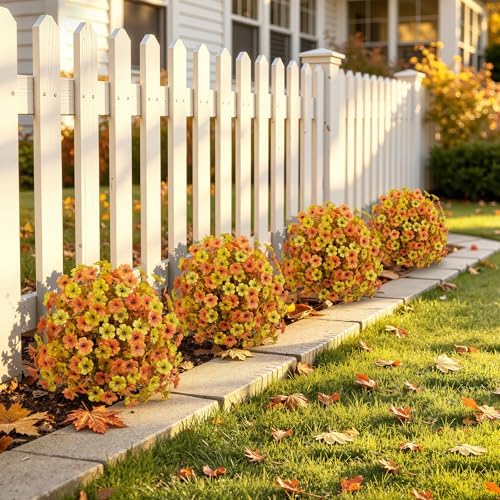 Alupssuc 4Pcs 20" UV Resistant Artificial Fall Ball Flowers for Outdoors - Image 6