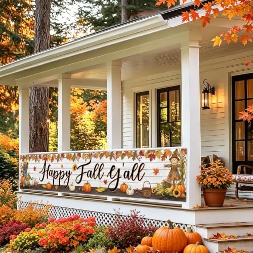 Fall Banner Happy Fall Yard Banner Rustic Scarecrow Pumpkins Outdoor Decor - Image 4
