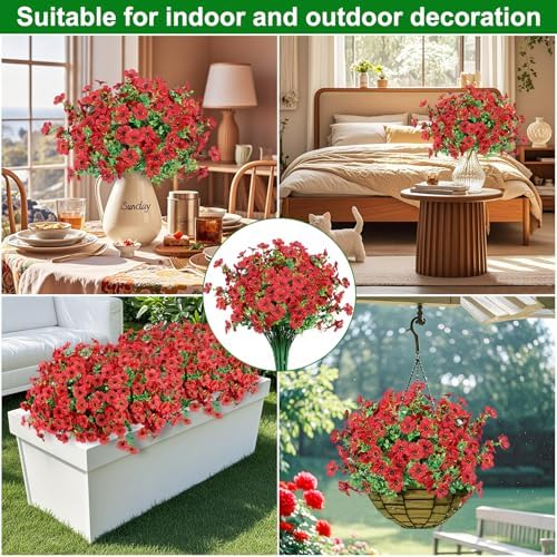 Ouddy Decor 12 Pcs Artificial Flowers for Outdoors Decorations, Red - Image 5