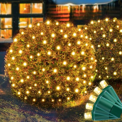 Led Christmas Net Lights Outdoor Christmas Decorations 200 Led 9Ftx6Ft Connectable Waterptoof Mesh Net Lights for Trees Bushes Wedding Garden Outdoor Christmas Decorations(warmwhite) by Lumiflor