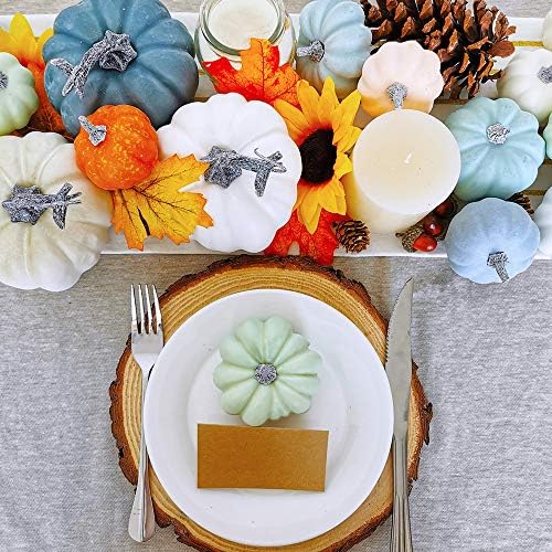 24 Pcs Bulk Assorted Rustic Harvest Artificial Pumpkins Foam Pumpkin in White Orange Green Teal for Fall Autumn Halloween Decoration Thanksgiving Party Home Kitchen Decor Baby Shower Wedding - Image 7