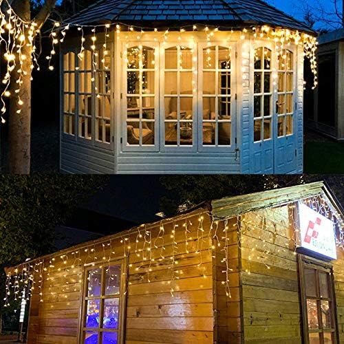 LED Icicle Lights, 8 Modes, 13FT 96 LEDs Christmas Short Curtain Fairy Hanging Ceiling Extendable Lights for Wedding Balcony Doorway Outdoor Indoor Decoration Warm White, 4M - Image 6